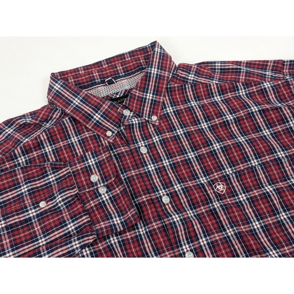 Ariat Pro Shirt Mens 3XL Long Sleeve Red White Blue Plaid Embroidered Western - Picture 2 of 11
